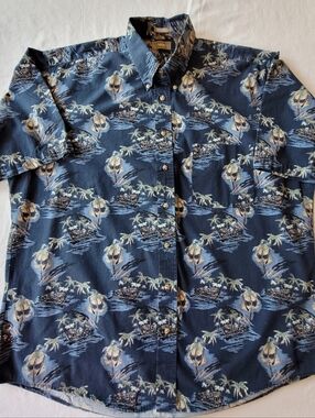 Nature Issue Men's Navy Tropical Print Button-Up Shirt Size XLT